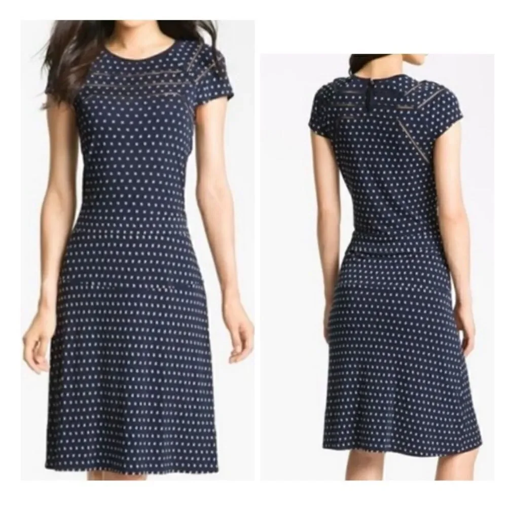 Tory Burch Midi Summer Dress Navy Blue Cap Sleeve Rayon Jersey size S